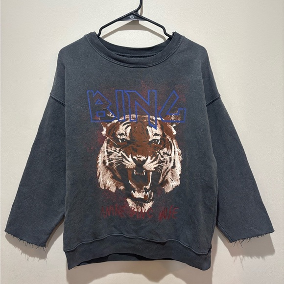 Annie Bing Tops - Annie Bing Tiger Sweatshirt Gray/Black Size Small Frayed Sleeves